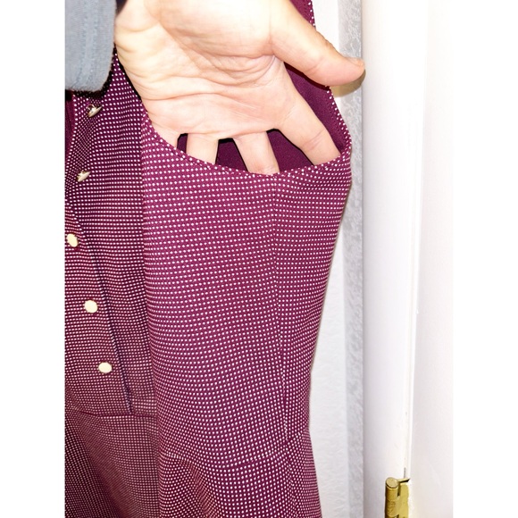 GAL MEETS GLAM Plus The MEG PolkaDot Jacquard Fit & Flare Dress WINE SZ: 14 - Picture 11 of 16